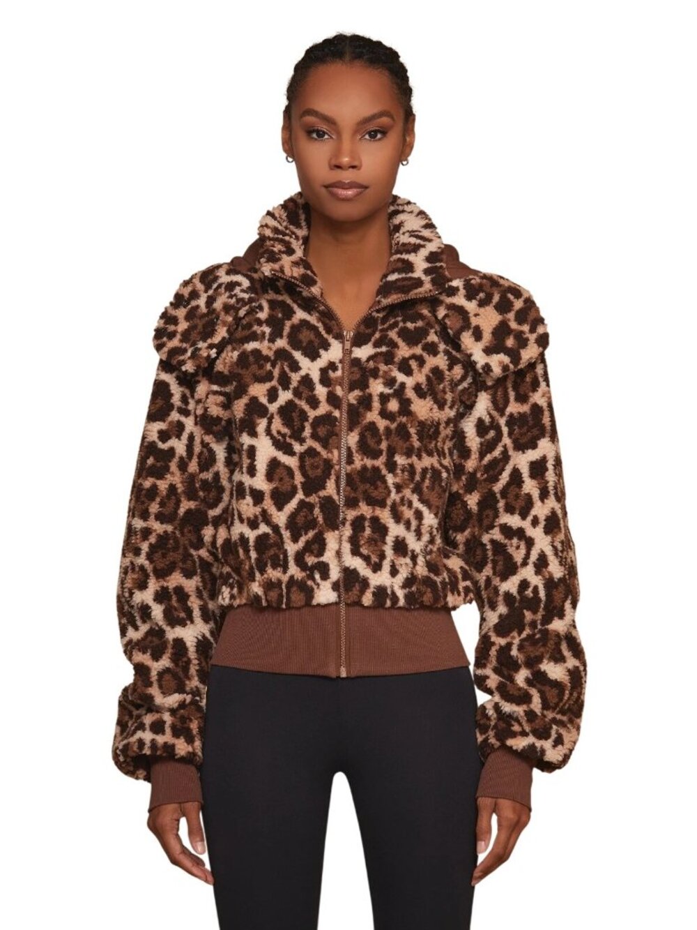 The Noli Shop Bianca Sherpa Jacket Large Zip Up Long Sleeve Mob Wife Outerwear